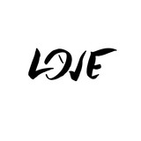 Love. Handdrawn calligraphy for Valentines day. Ink heart illustration. Modern dry brush lettering. Vector illustration.