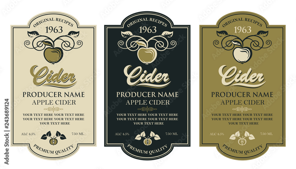 collection of labels for various cider types