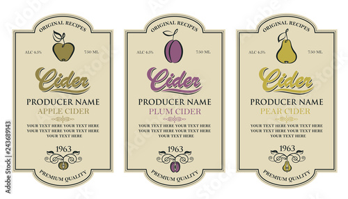 collection of labels for various cider types