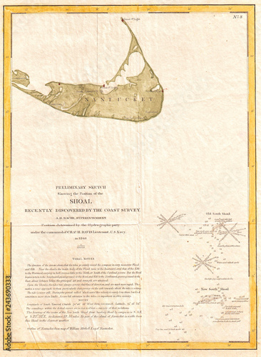 1846, U.S. Coast Survey Map of Nantucket, first U.S.C.S. Map of the Davis Shoals photo