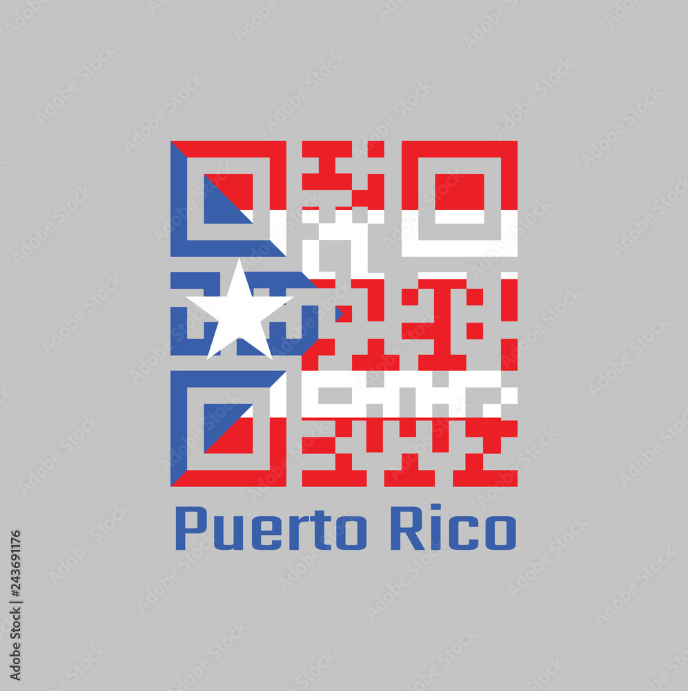 QR code set the color of Puerto Rico flag, horizontal white and red bands with isosceles triangle based on the hoist side and white star. QR code set the color of Puerto Rico flag, horizontal white and red bands with isosceles triangle based on the hoist side and white star.
