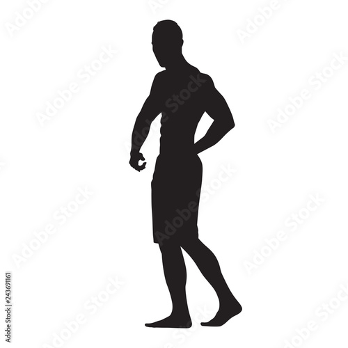 Fitness man with big muscles, isolated vector silhouette