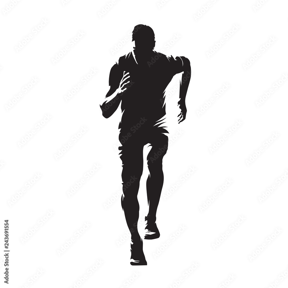 Running man, isolated vector silhouette. Sprinting young athlete. Run