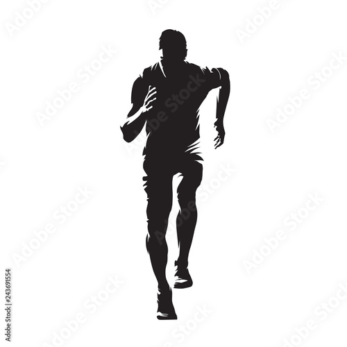 Running man, isolated vector silhouette. Sprinting young athlete. Run © michalsanca