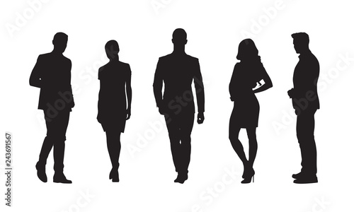 Businessmen and businesswomen, group of people in formal clothes. Set of isolated vector silhouettes