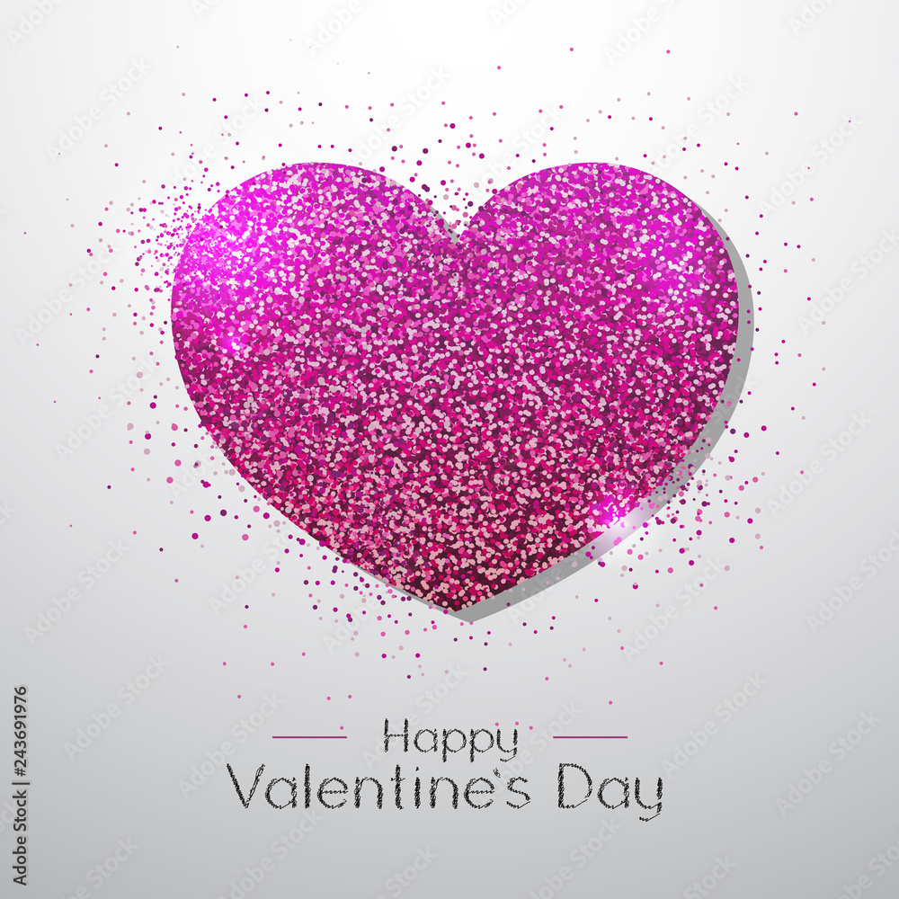 Happy Valentines day poster. Golden sparkle love heart symbol