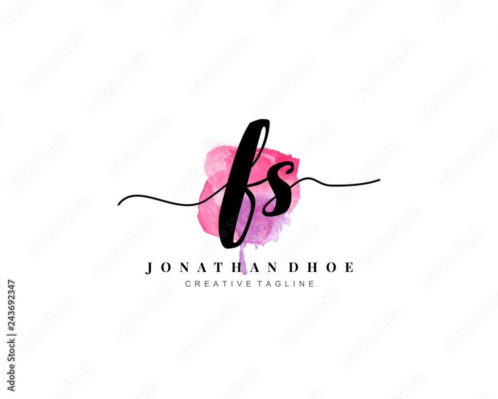 F S Initial watercolor logo on white background. Logo template vector F S Initial watercolor logo on white background. Logo template vector
