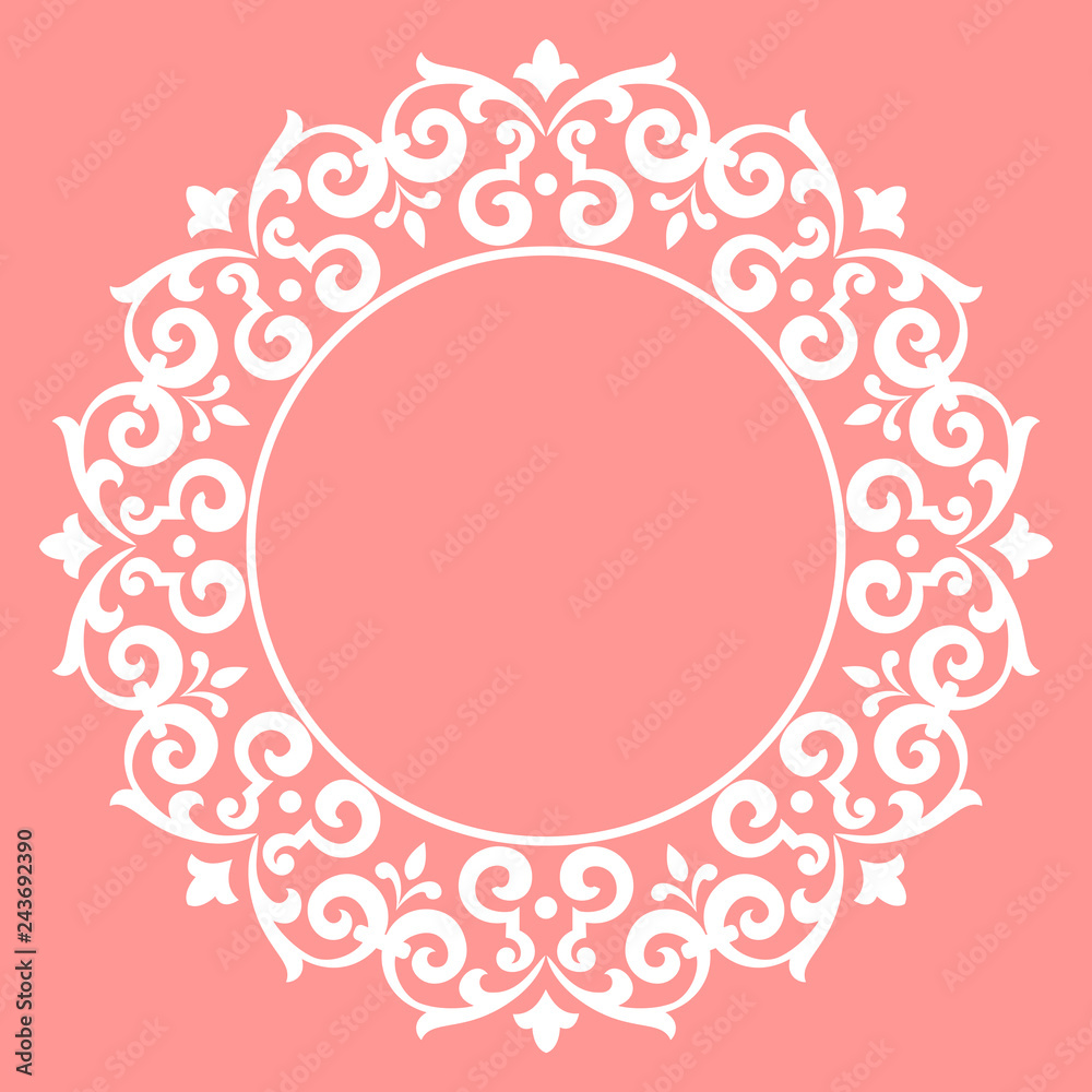 Decorative frame Elegant vector element for design in Eastern style, place for text. Floral pink border. Lace illustration for invitations and greeting cards