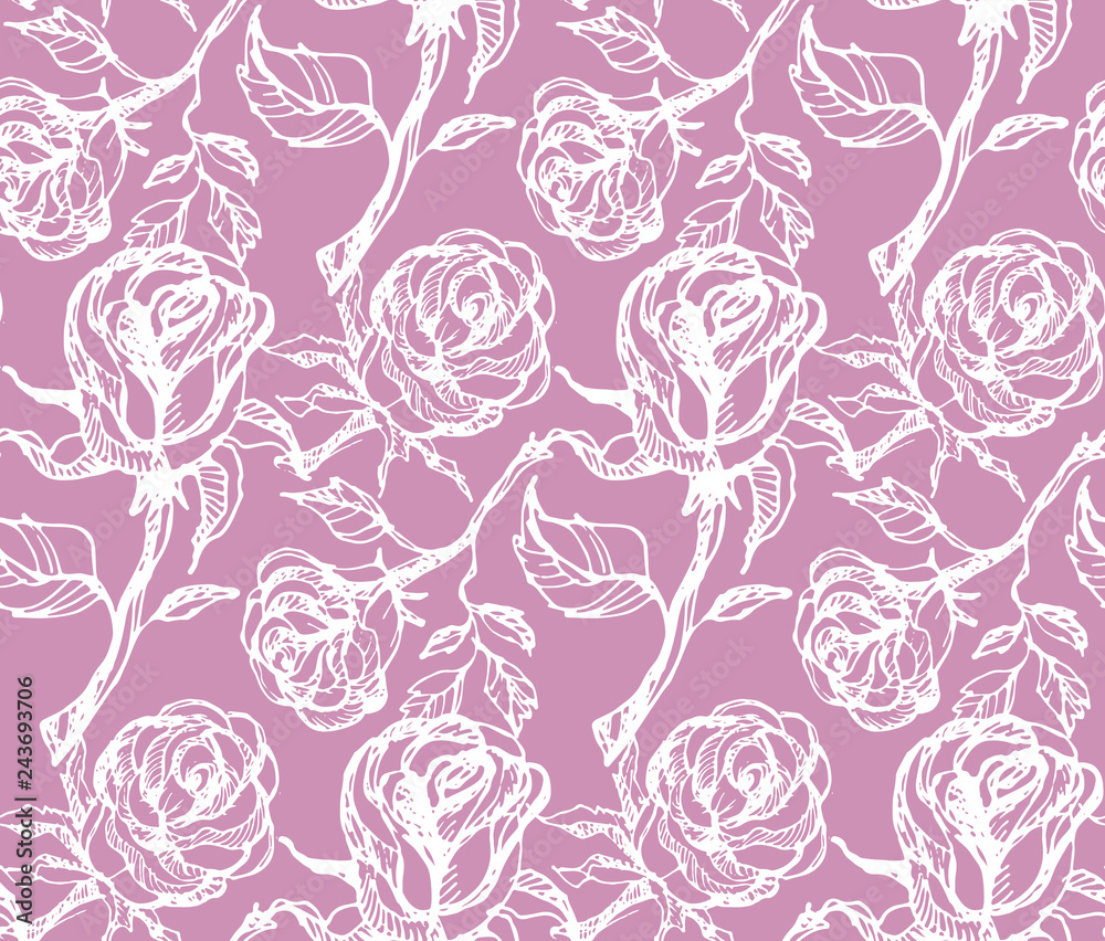 Fototapeta premium Hand drawn doodle rose pattern background