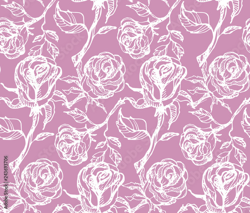 Hand drawn doodle rose pattern background