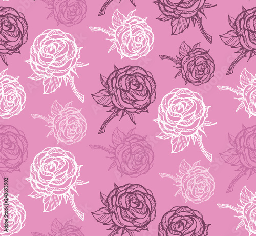 Hand drawn doodle rose pattern background