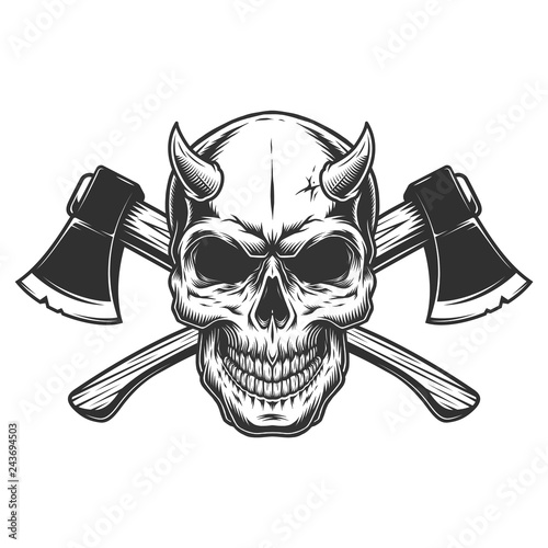 Vintage demon skull with horns