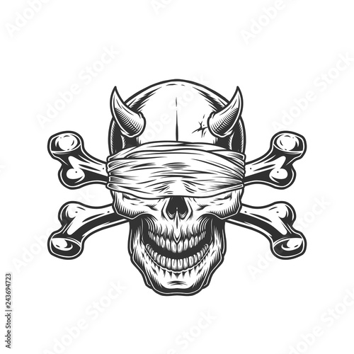 Demon skull with blindfold and crossbones