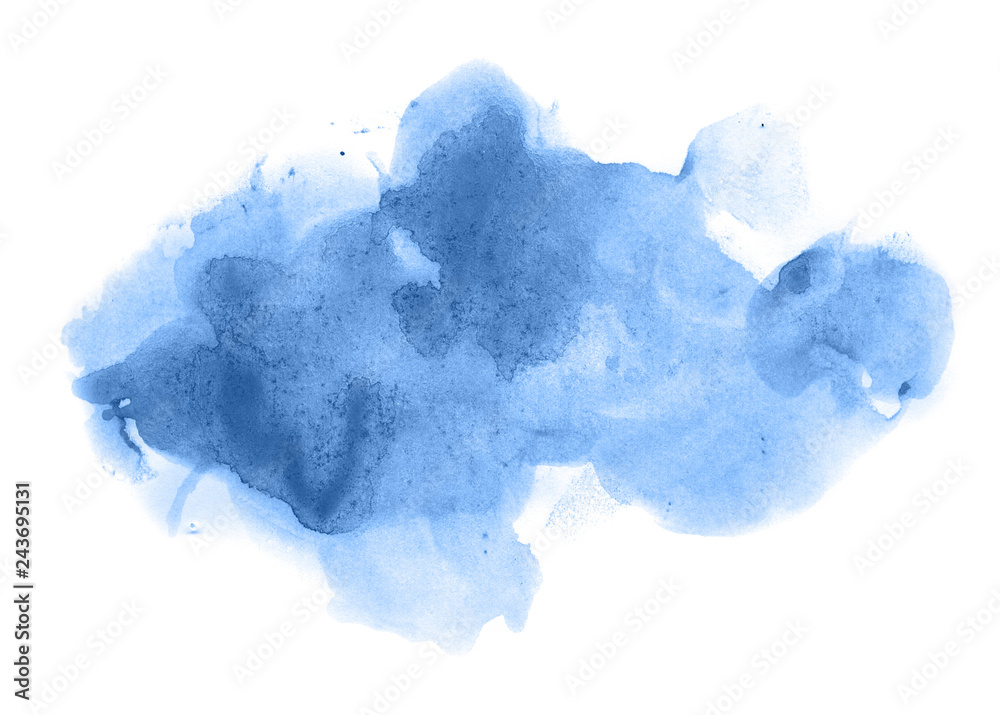 Abstract watercolor background hand-drawn on paper. Volumetric smoke elements. Blue, Marina color. For design, web, card, text, decoration, surfaces. Abstract watercolor background hand-drawn on paper. Volumetric smoke elements. Blue, Marina color. For design, web, card, text, decoration, surfaces.