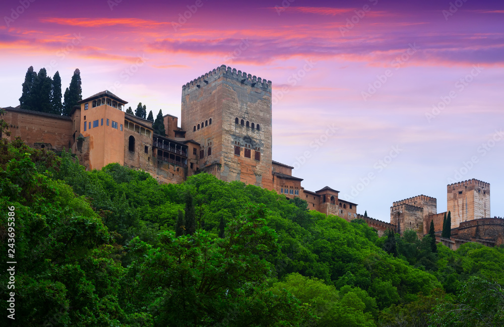 Towers of Alcazaba at Alhambra in dawn time.  Granada