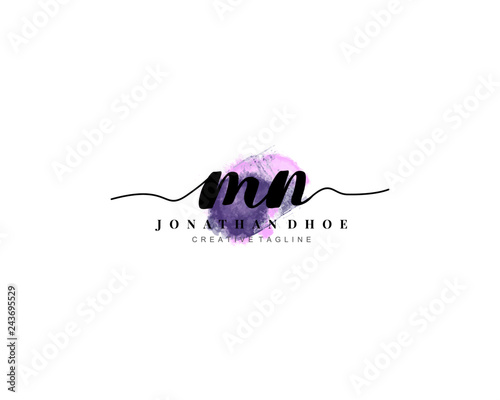 M N Initial watercolor logo on white background. Logo template vector