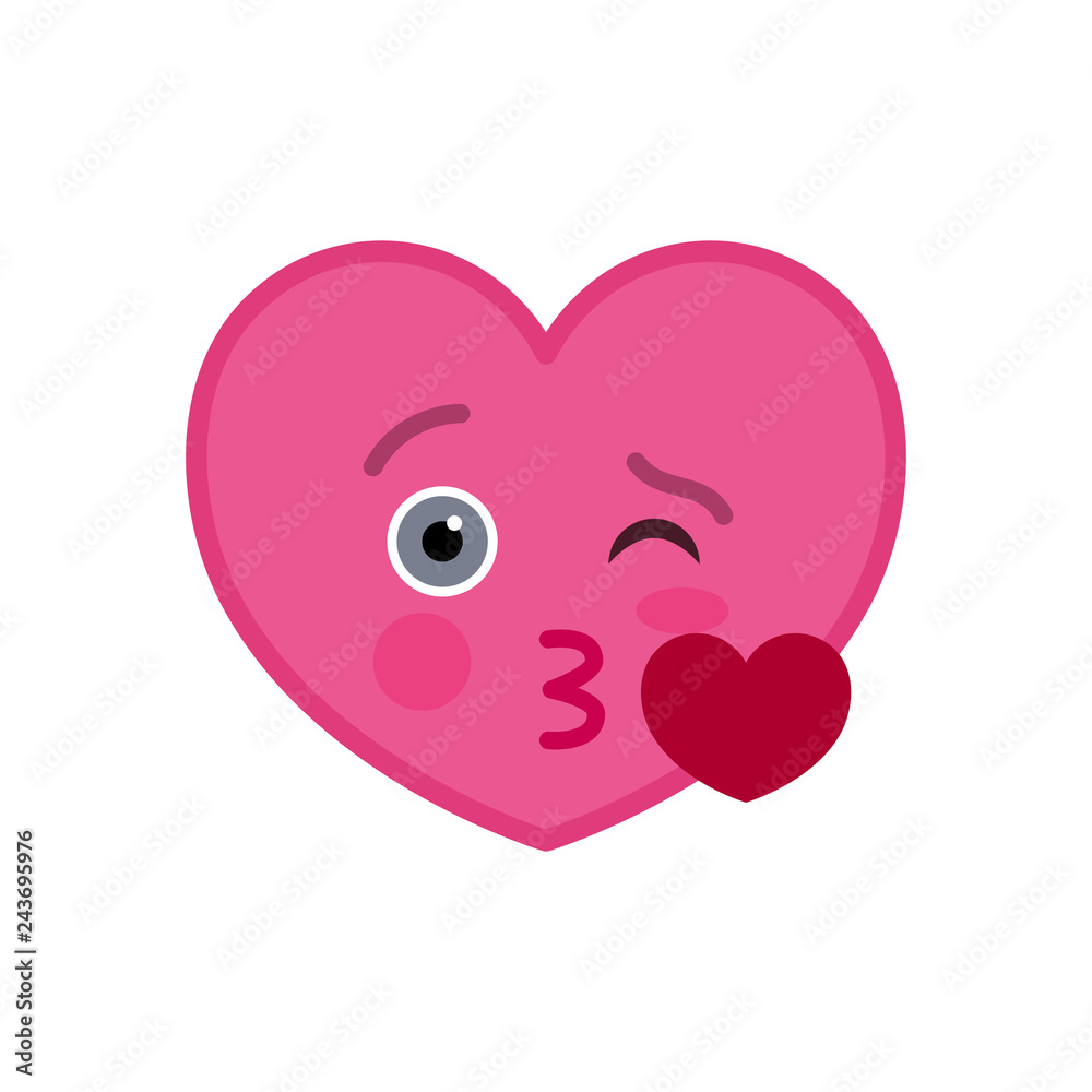 Kissing heart shaped funny emoticon icon. Sweetheart pink emoji symbol.  Social communication and online chatting vector element. Enamored face  showing facial emotion. Valentine's day mascot. Stock Vector | Adobe Stock