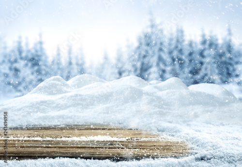 Table background with snow and free space for your decoration  © magdal3na