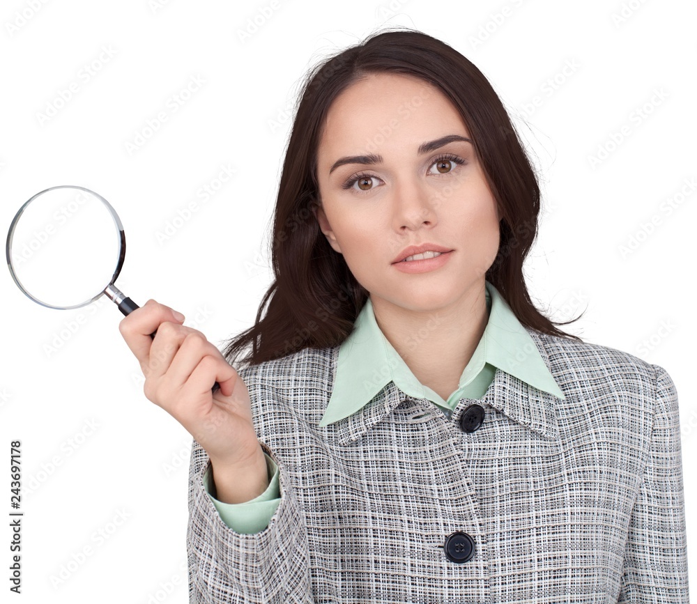 Detective Woman Holding Magnifying Glass - Isolated Detective Woman Holding Magnifying Glass - Isolated