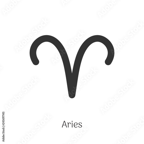 Aries zodiac sign isolated on white background. Star sign for astrology horoscope. Zodiac line stylized symbol. Astrological calendar pictogram, horoscope constellation vector illustration.