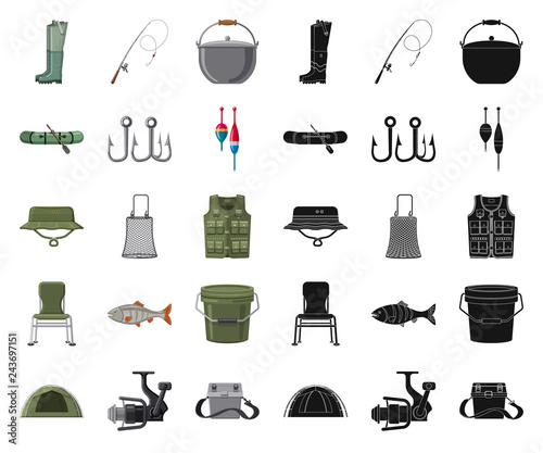 Isolated object of fish and fishing sign. Set of fish and equipment vector icon for stock.