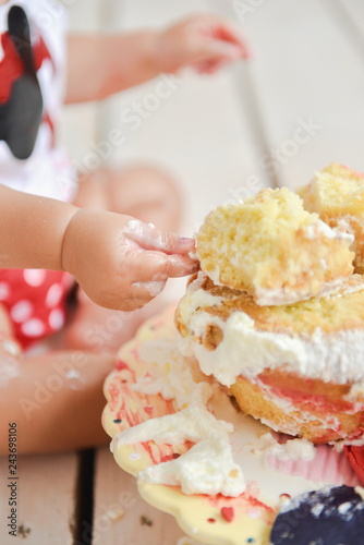red pink cake on white background, birthday holiday, smash cake girl