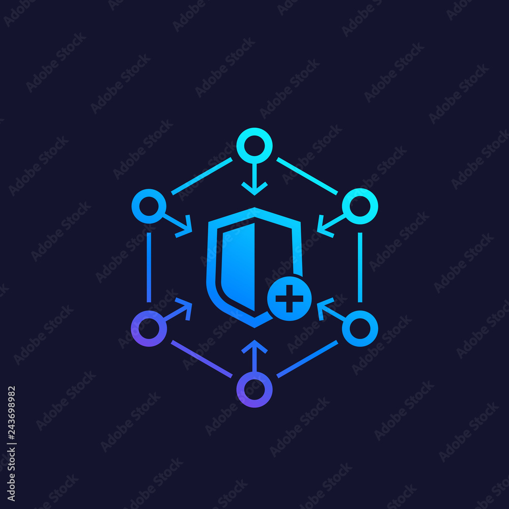 Security icon with add sign and shield, vector Security icon with add sign and shield, vector