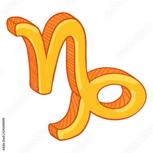 Vector Single Golden Cartoon Zodiac Sign - Capricorn