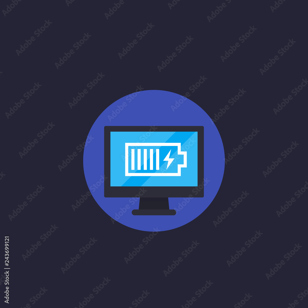 charging battery on computer screen, vector charging battery on computer screen, vector