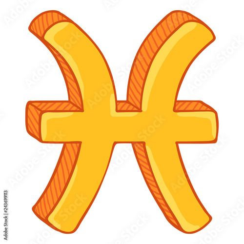 Vector Single Golden Cartoon Zodiac Sign - Pisces