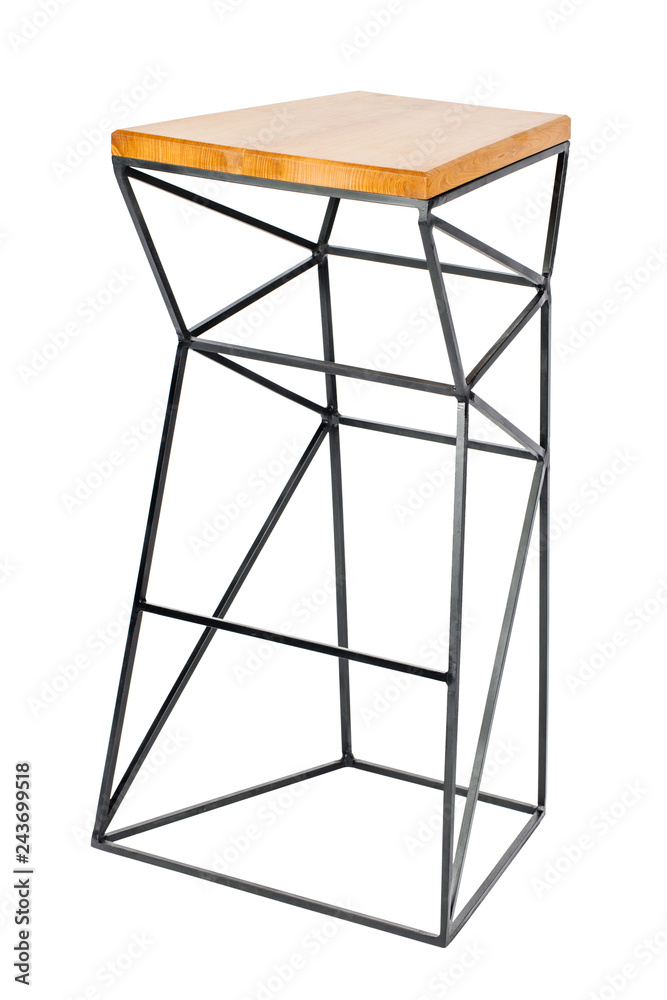 High chair made of steel frame with a wood seat. Loft style interior. High chair made of steel frame with a wood seat. Loft style interior.