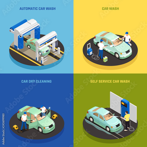 Carwash Concept Icons Set