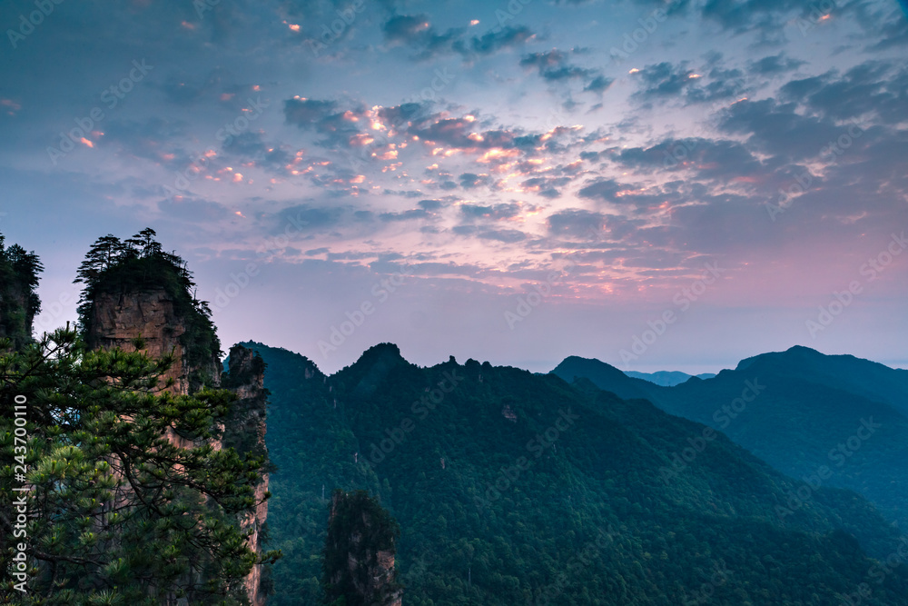 Sunrise Mountain landscape of Zhangjiajie national park, China