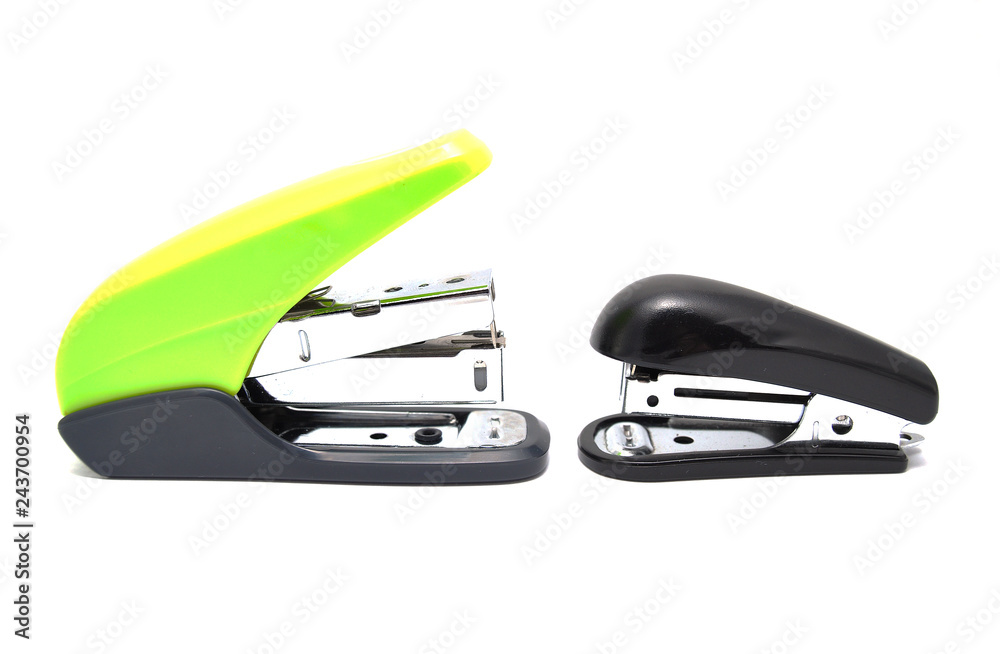 Stapler on a white background close-up. Office, stationery, item Stapler on a white background close-up. Office, stationery, item