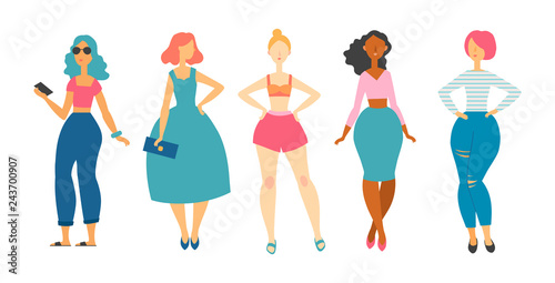 young women in fashion clothes. vector illustration. Female characters.