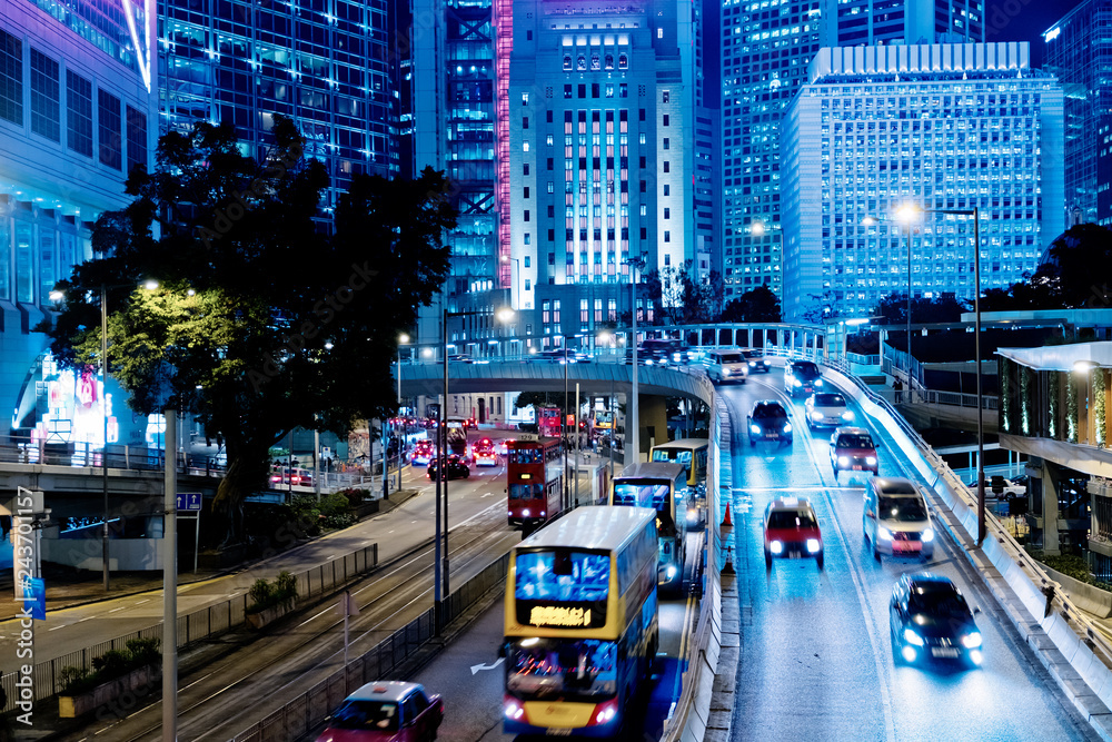 Street traffic in Hong Kong at night Street traffic in Hong Kong at night