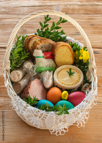 Traditional Easter basket with food