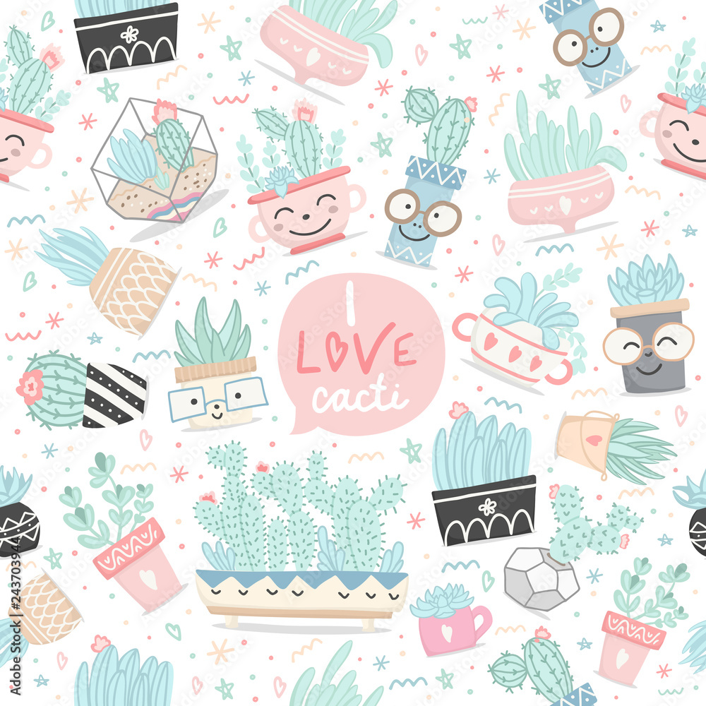 Seamless pattern with cactuses and succulents Seamless pattern with cactuses and succulents