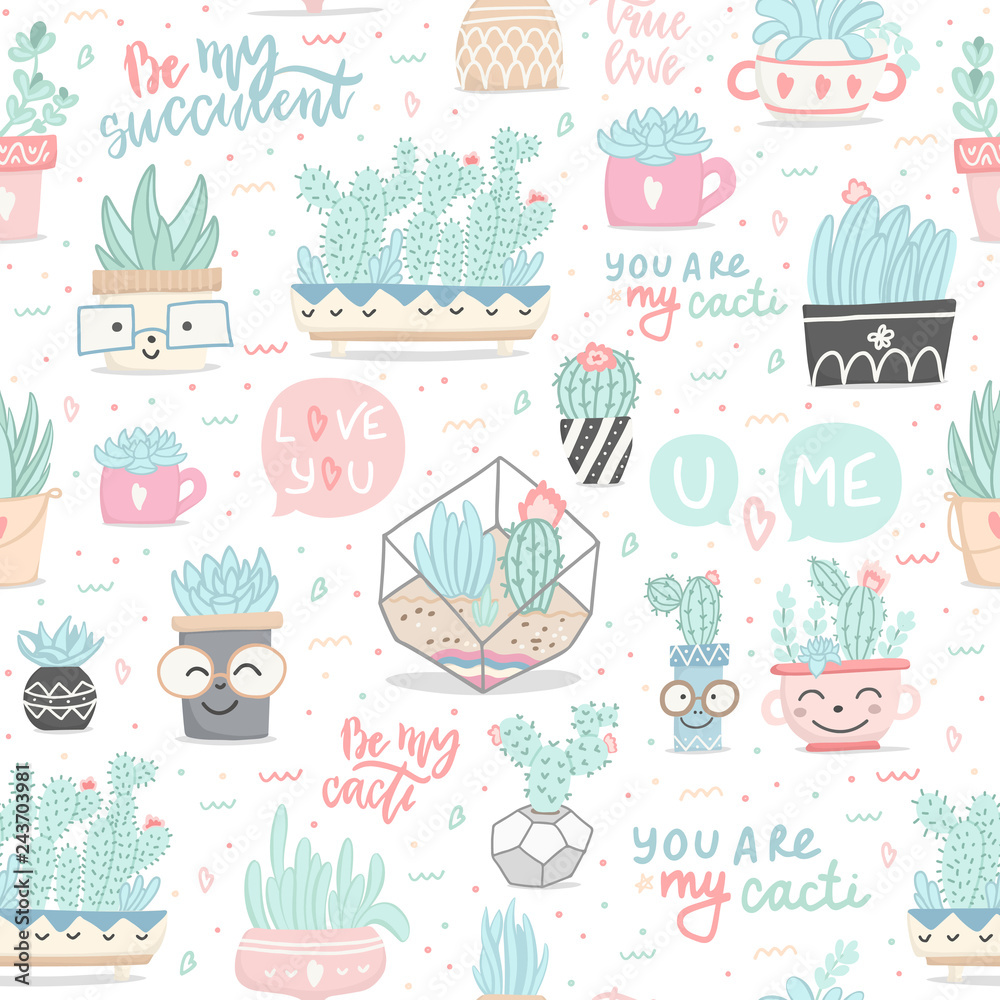 Fototapeta premium Seamless pattern with cactuses and succulents
