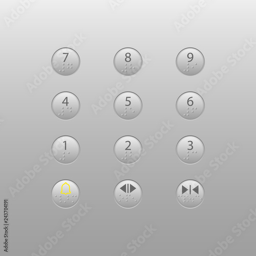 Elevator button with braille code. Clipart image