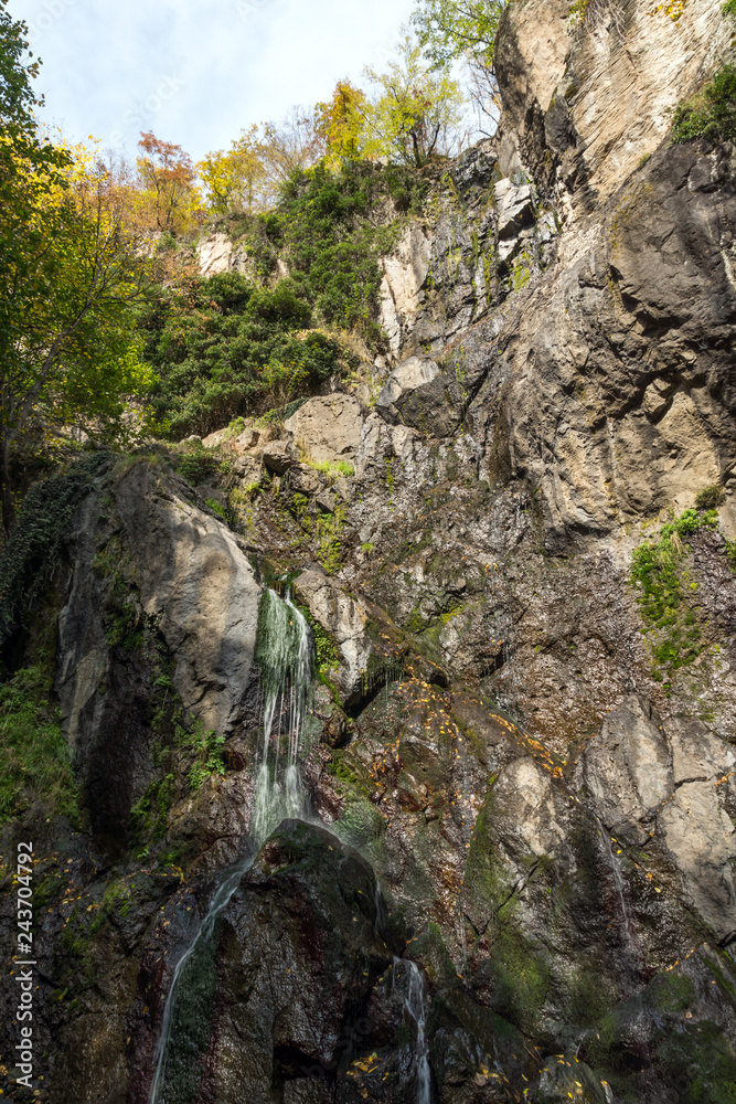 Autumn view of Samodivsko praskalo waterfall, Rhodope Mountains, Bulgaria