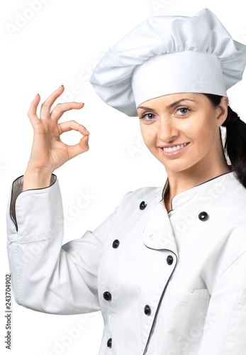 Female Chef Showing OK Sign