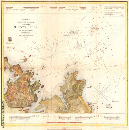 1853, U.S.C.S. Map of Minots Ledge, near Boston Harbor, Cohasset