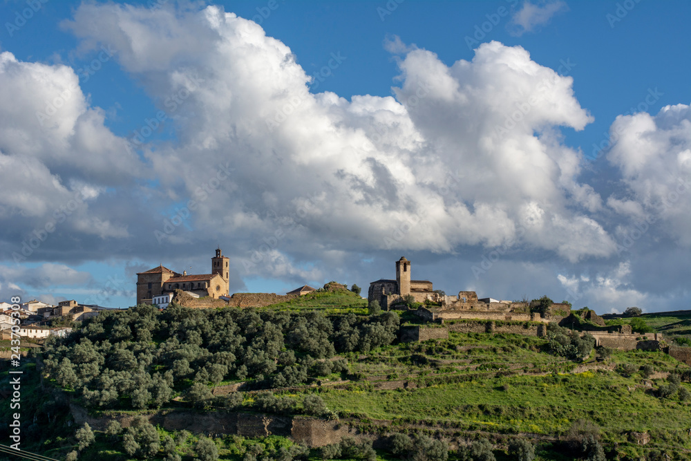 Panoramic view of the town of Alcantara , Spain