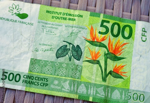 View of a money bill denominated in CFP francs (XPF), the currency used in the French overseas collectivities in the Pacific photo