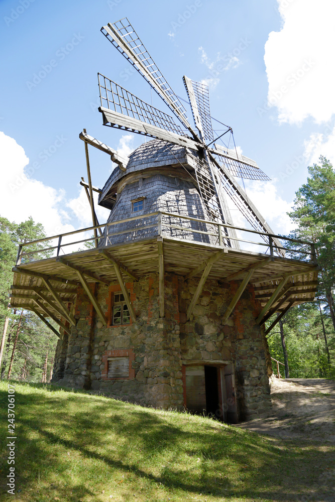 Traditional old wooden windmill in Riga, Latvia