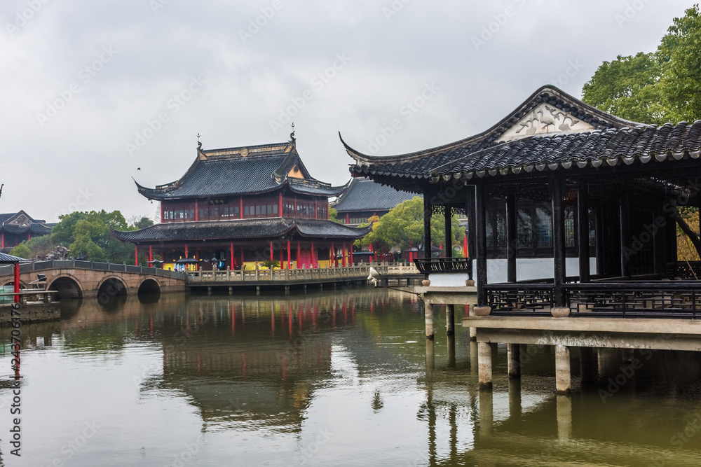 Confucian temple of Zhouzhuang under the rain, China Confucian temple of Zhouzhuang under the rain, China