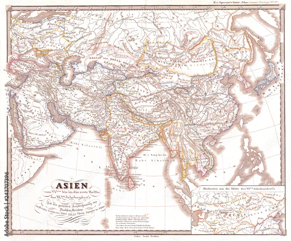 1855, Spruner Map of Asia During Chang Dynasty China, Tufan Tibet