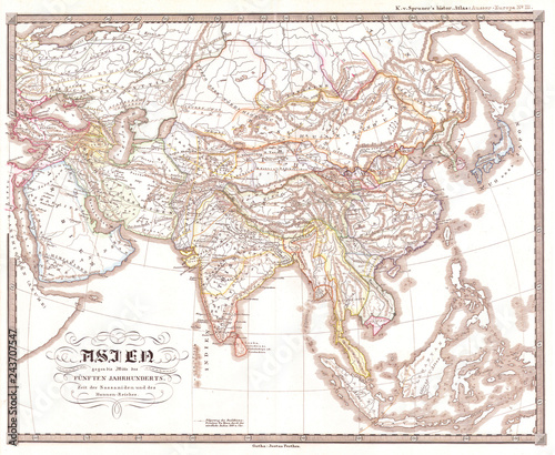1855, Spruner Map of Asia in the 5th Century, Sassanid Empire