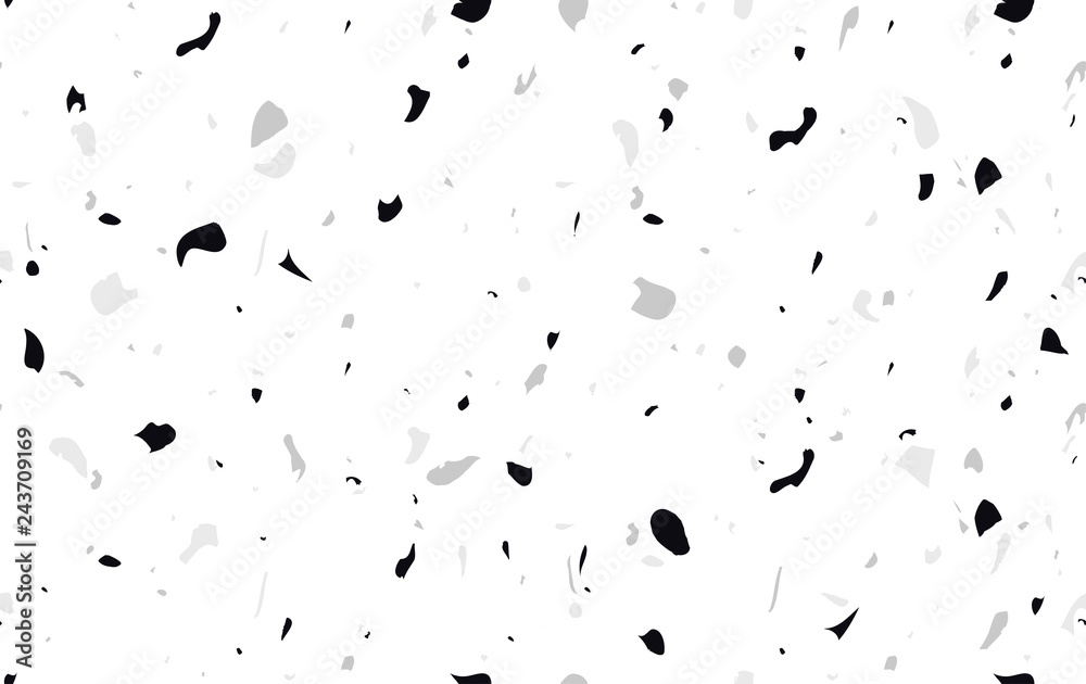 Unique terrazzo repeating seamless pattern in light grey colors. Texture composed of natural stone, glass, quartz, concrete, marble, quartz. Classic italian type of floor. Background.